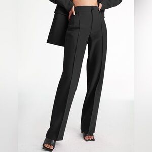 Commense High Waisted Pleat Front Solid Colored Straight Leg Trousers - Black